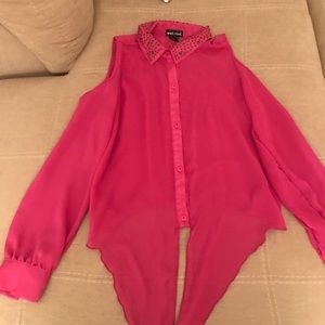 Pink long sleeve cut out shoulders